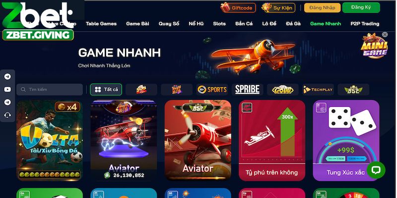 Danh sách các trò chơi có mặt tại Zbet